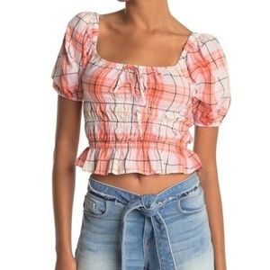 NWT Abound Coral Pink Adley Puff Sleeve Cotton Crop Top